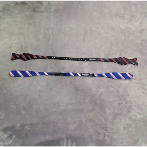 Lot Of 2 Brooks Brothers 100% Silk Self Tie Bow Tie Adjustable Stripe Blue Red - Picture 2 of 7
